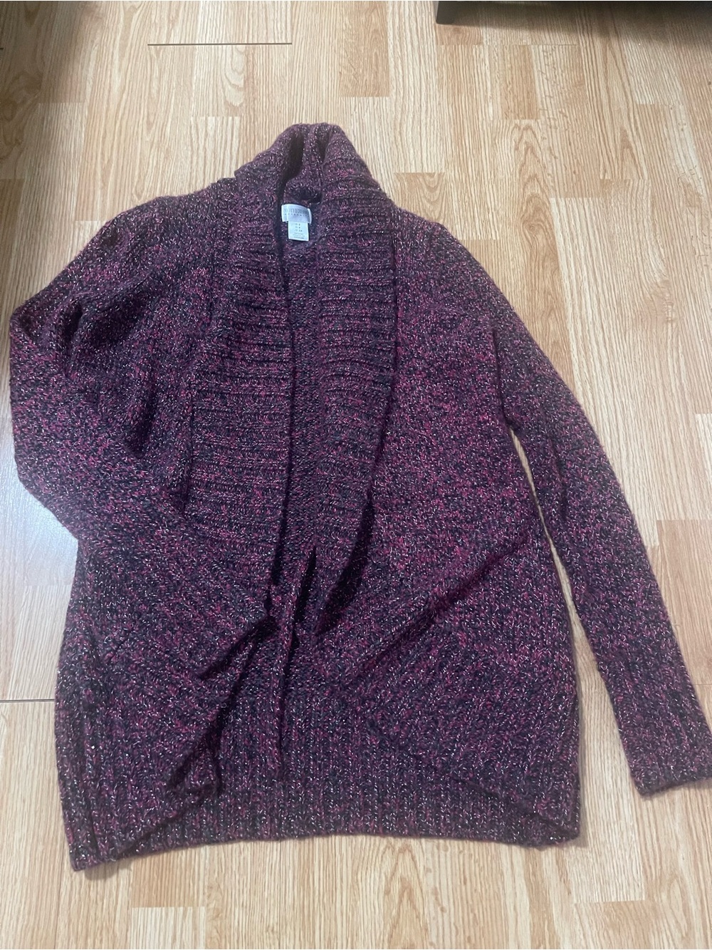 Motherhood Maternity Maroon and Pink Shawl Collar Cardigan Sweater